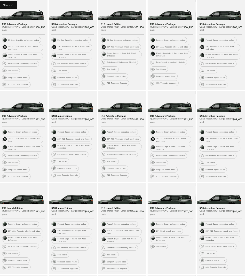Rivian R1T R1S R1S Shop access live with lots of inventory! Screenshot 2023-05-11 3.28.11 PM