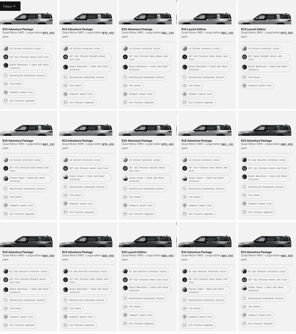 Rivian R1T R1S R1S Shop access live with lots of inventory! Screenshot 2023-05-11 3.27.53 PM