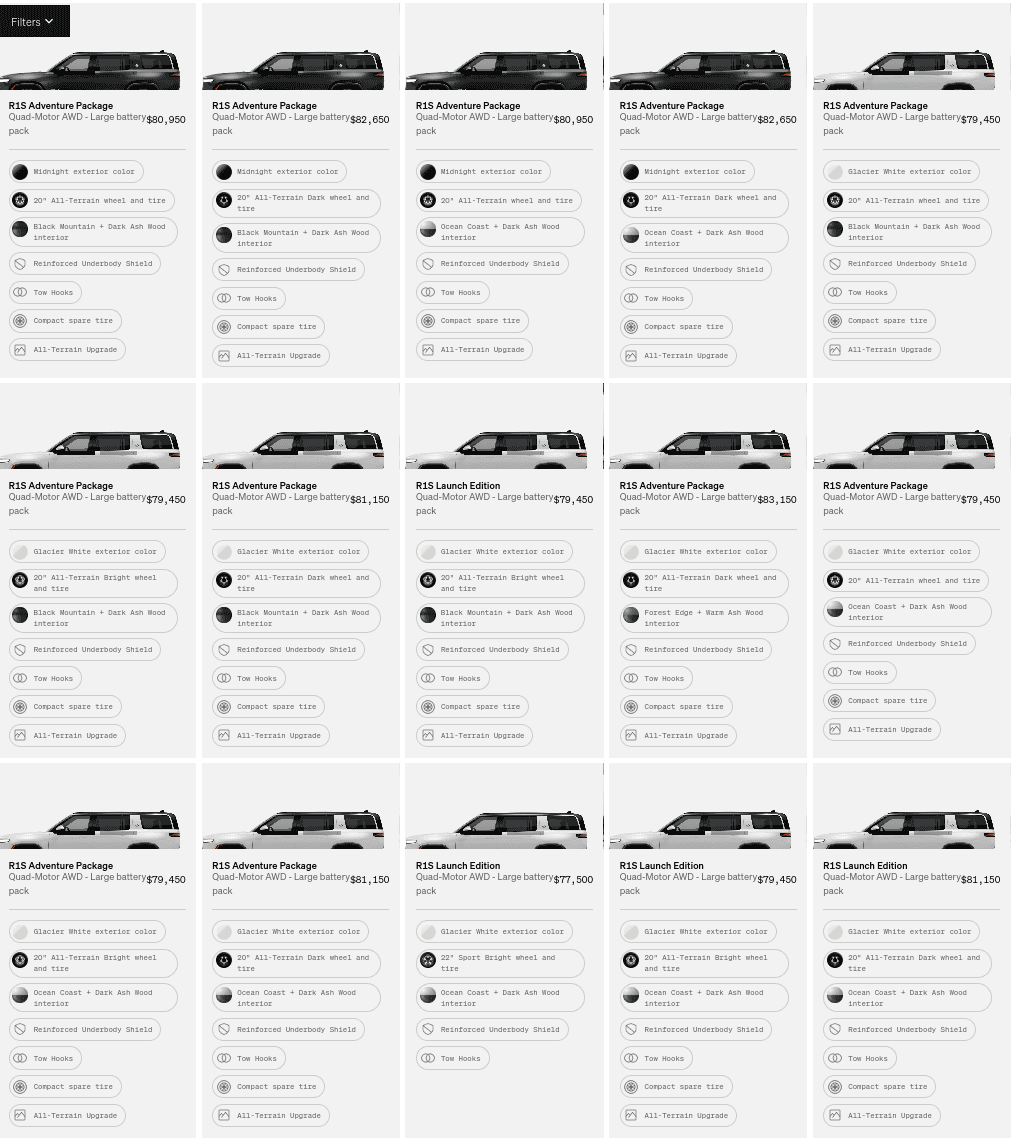 Rivian R1T R1S R1S Shop access live with lots of inventory! Screenshot 2023-05-11 3.27.44 PM