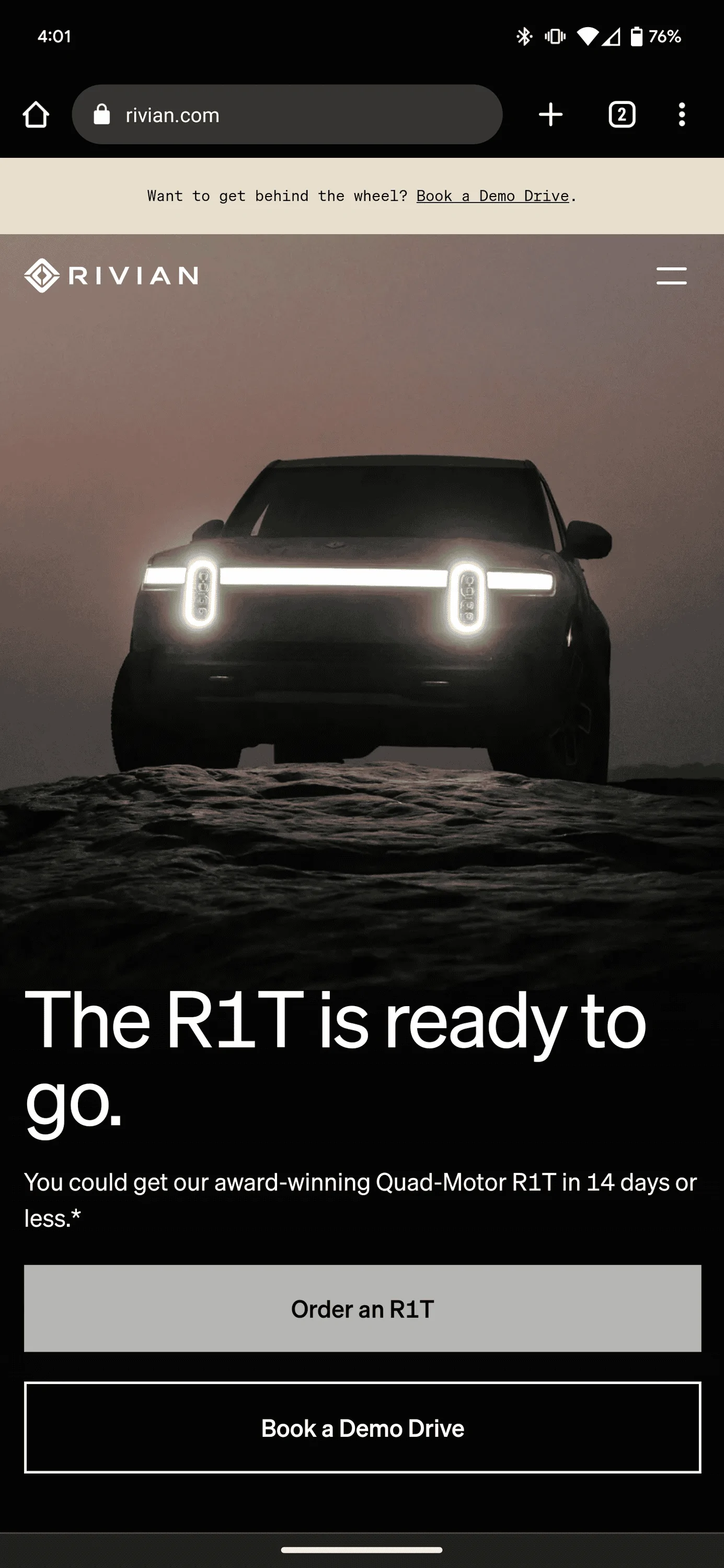 Rivian R1T R1S Instant R1 Shop access for new R1T orders -- 14 days or less delivery now available for some configurations Screenshot_20230512-160105