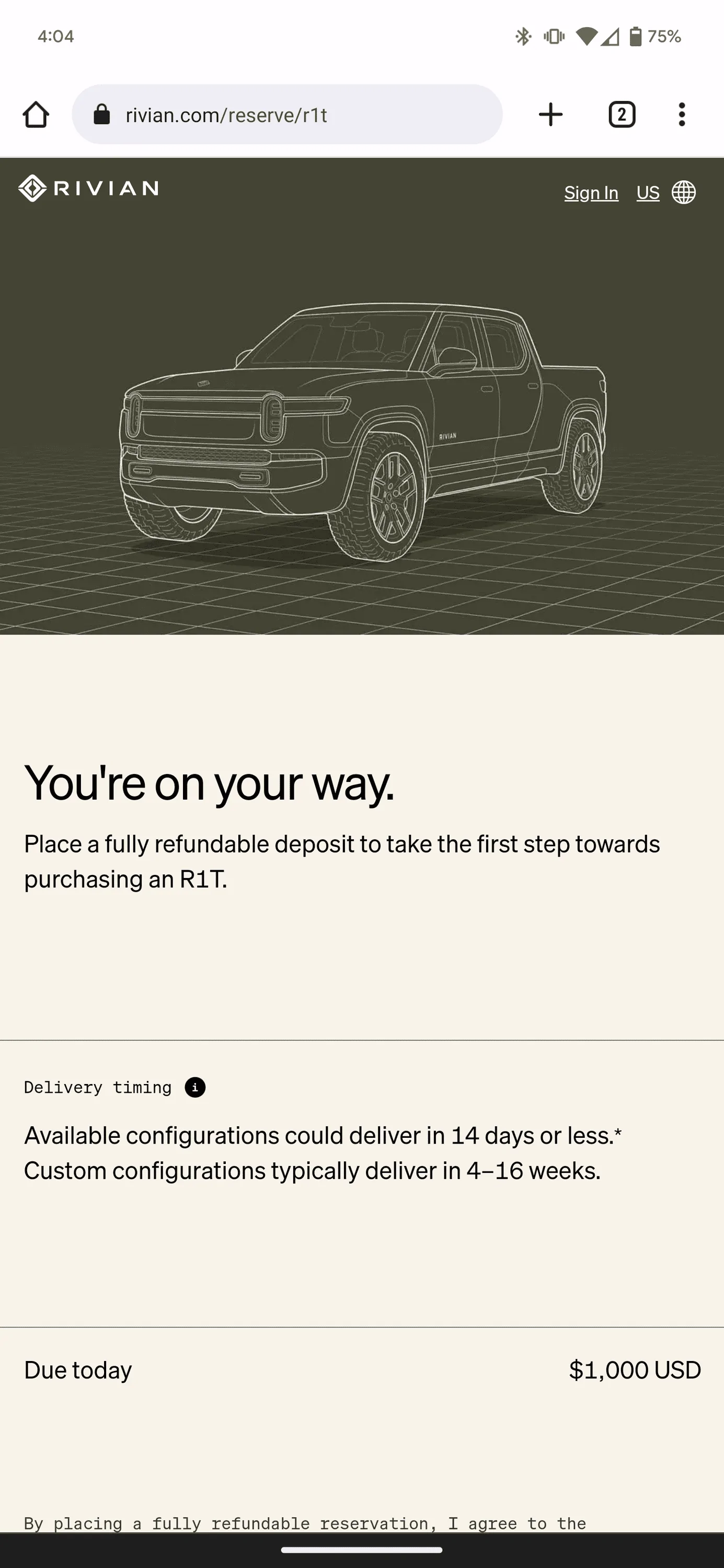 Rivian R1T R1S Instant R1 Shop access for new R1T orders -- 14 days or less delivery now available for some configurations Screenshot_20230512-160444