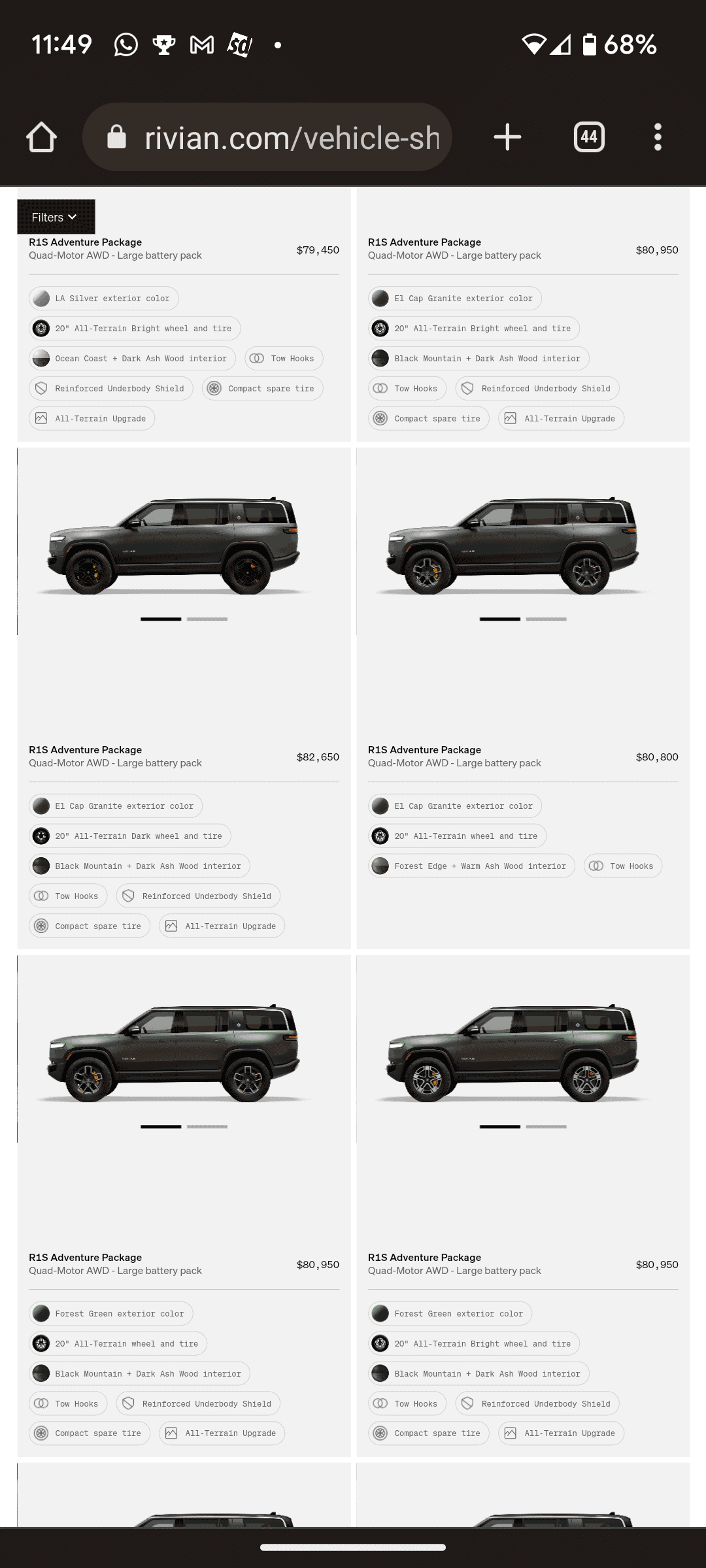 Rivian R1T R1S R1S Shop access live with lots of inventory! Screenshot_20230514-114913