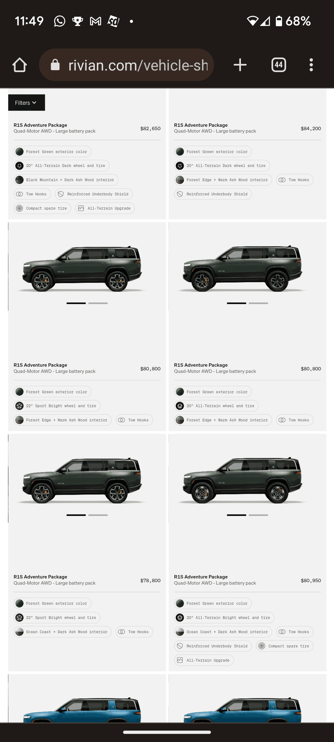 Rivian R1T R1S R1S Shop access live with lots of inventory! Screenshot_20230514-114931