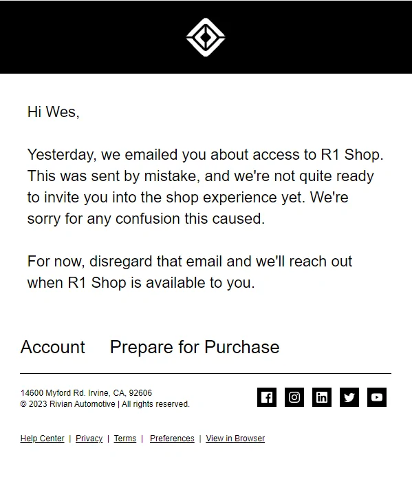 Rivian R1T R1S Rivian is messing with me. rivian email