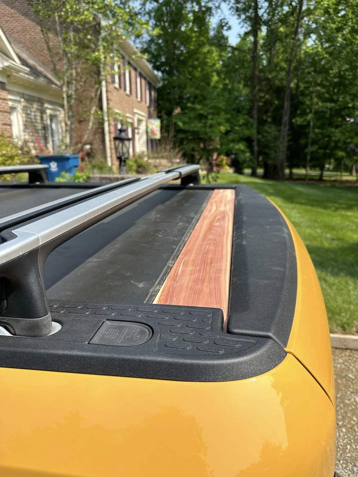Rivian R1T R1S My tramp stamp temporary fix for my powered tonneau 2 cedar board test fit