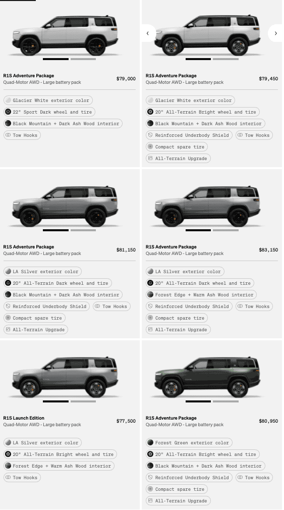 Rivian R1T R1S R1S Shop access live with lots of inventory! Screenshot 2023-05-23 at 7.51.36 AM