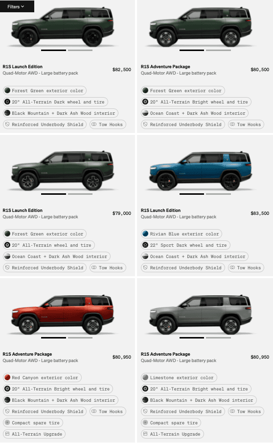 Rivian R1T R1S R1S Shop access live with lots of inventory! Screenshot 2023-05-23 at 7.51.55 AM