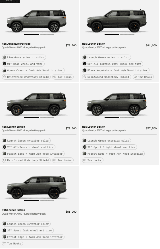 Rivian R1T R1S R1S Shop access live with lots of inventory! Screenshot 2023-05-23 at 7.52.11 AM