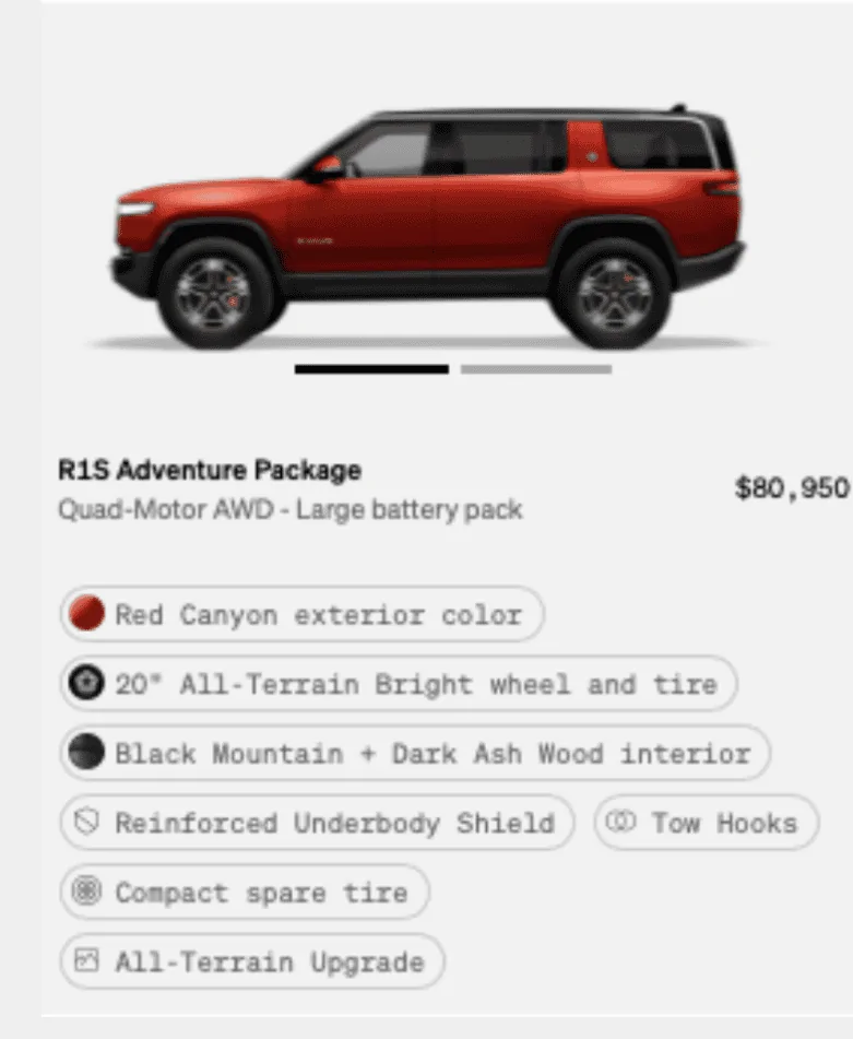 Rivian R1T R1S R1S Shop access live with lots of inventory! 1684859090277