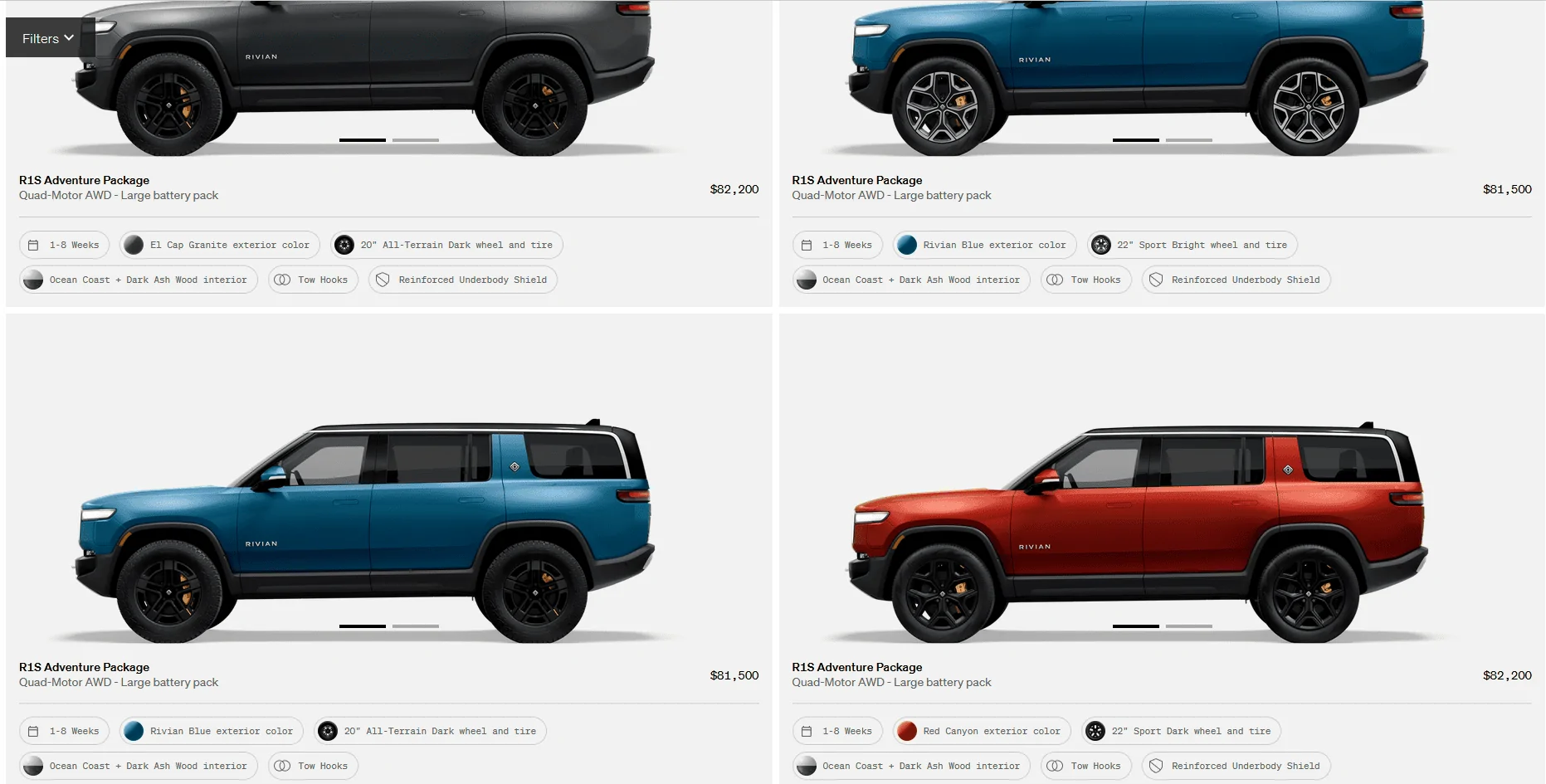 Rivian R1T R1S R1S Shop access live with lots of inventory! 1685130729699