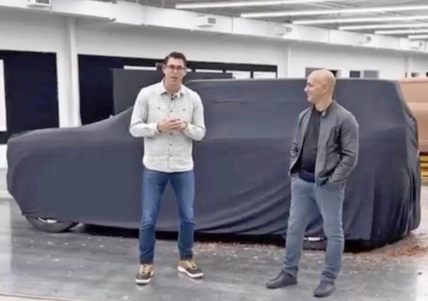 Rivian R1T R1S R2 clay model "revealed" under blanket cover! Rivian R2 revealed