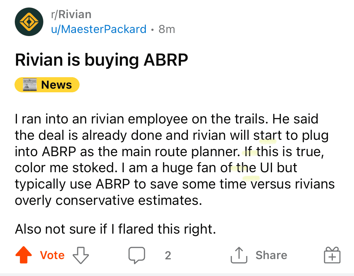 Rivian R1T R1S Rumor: Rivian buying ABRP 1685411463805