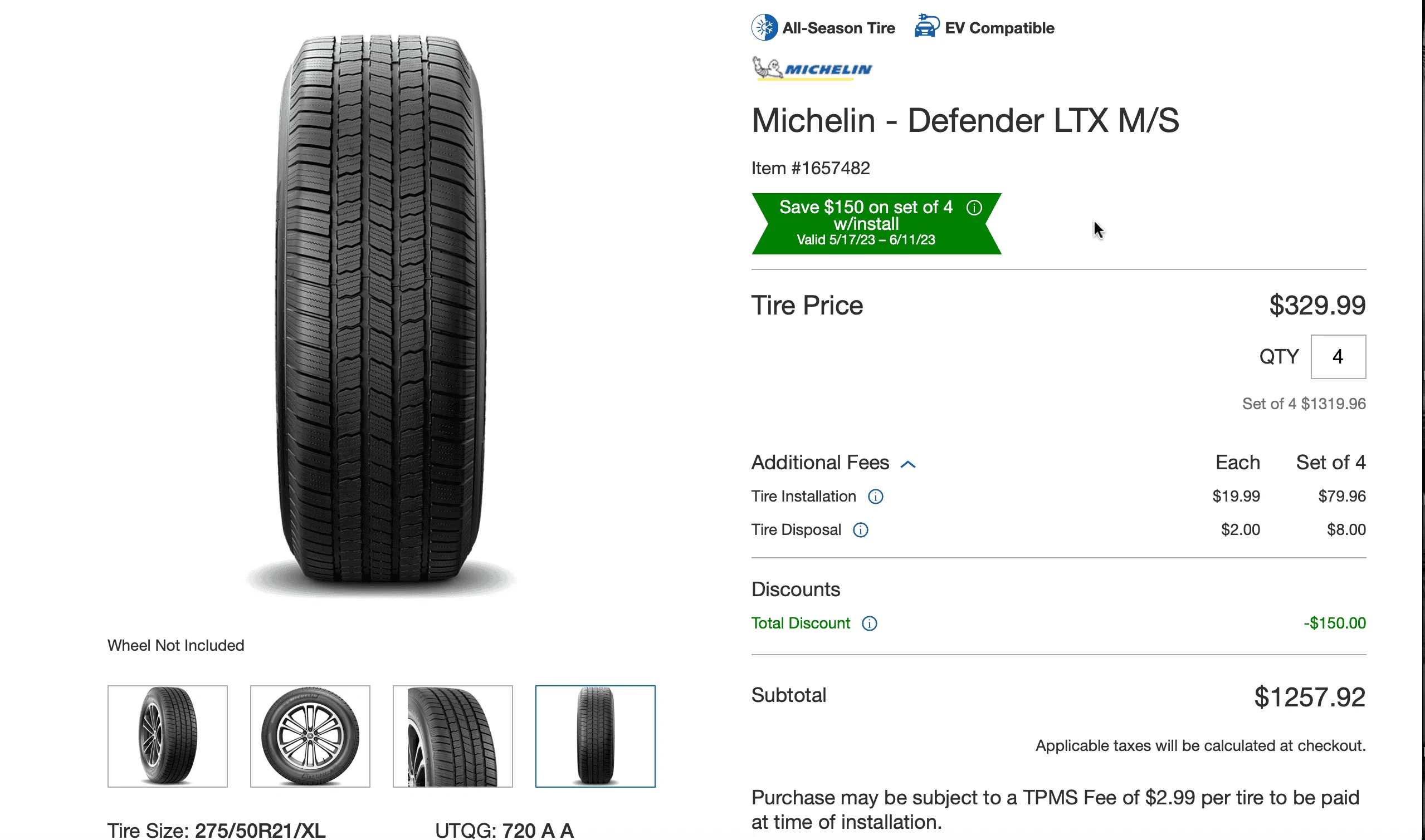 Rivian R1T R1S New 21" tire option - Michelin Defender LTX M/S 2 275/55-21 @ $380 Screen Shot 2023-05-30 at 3.18.00 PM