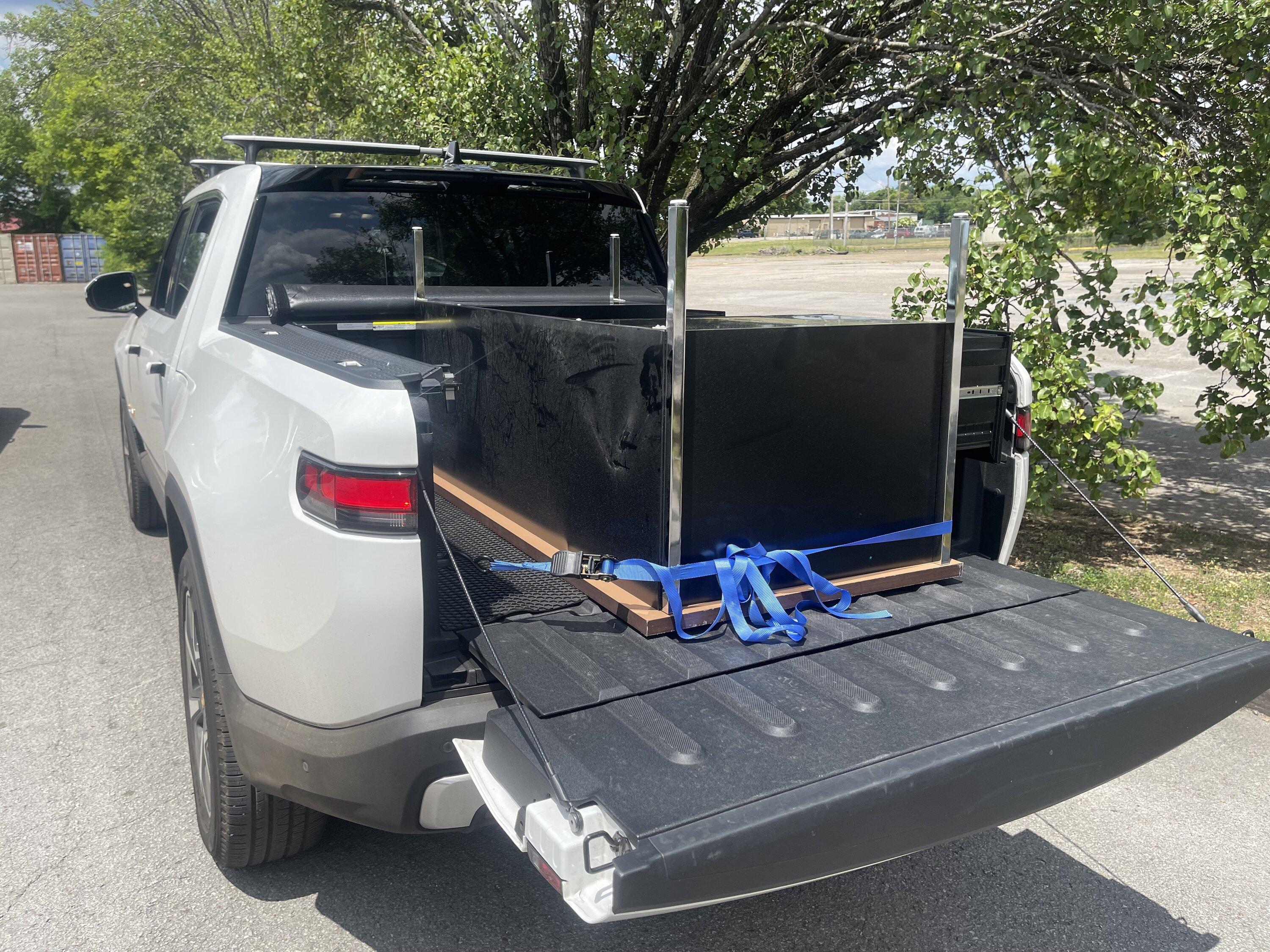 Rivian R1T R1S Drywall sheets?  No problem.  R1T can fit a bunch of 4x8 material with ease. IMG_1792