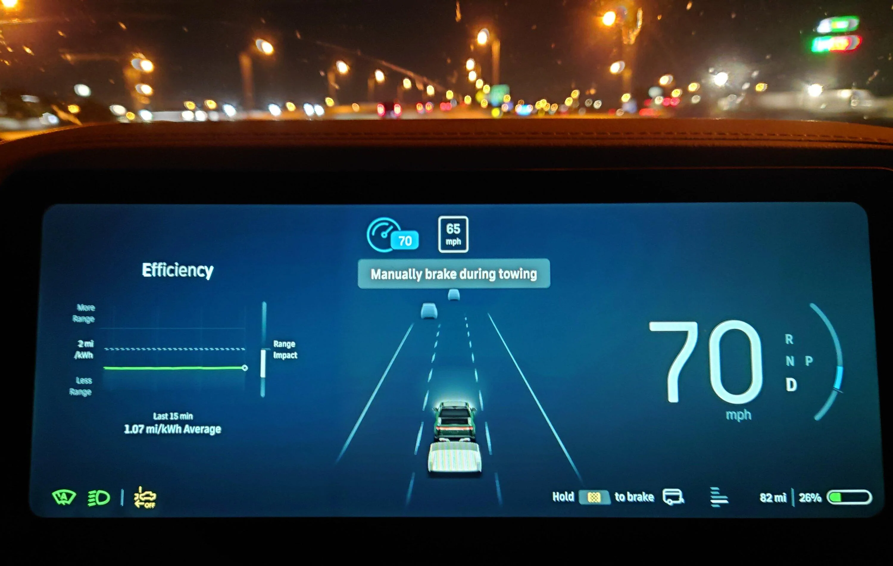 Rivian R1T R1S Range Test Towing a nuCamp Tab400 20230409_215250