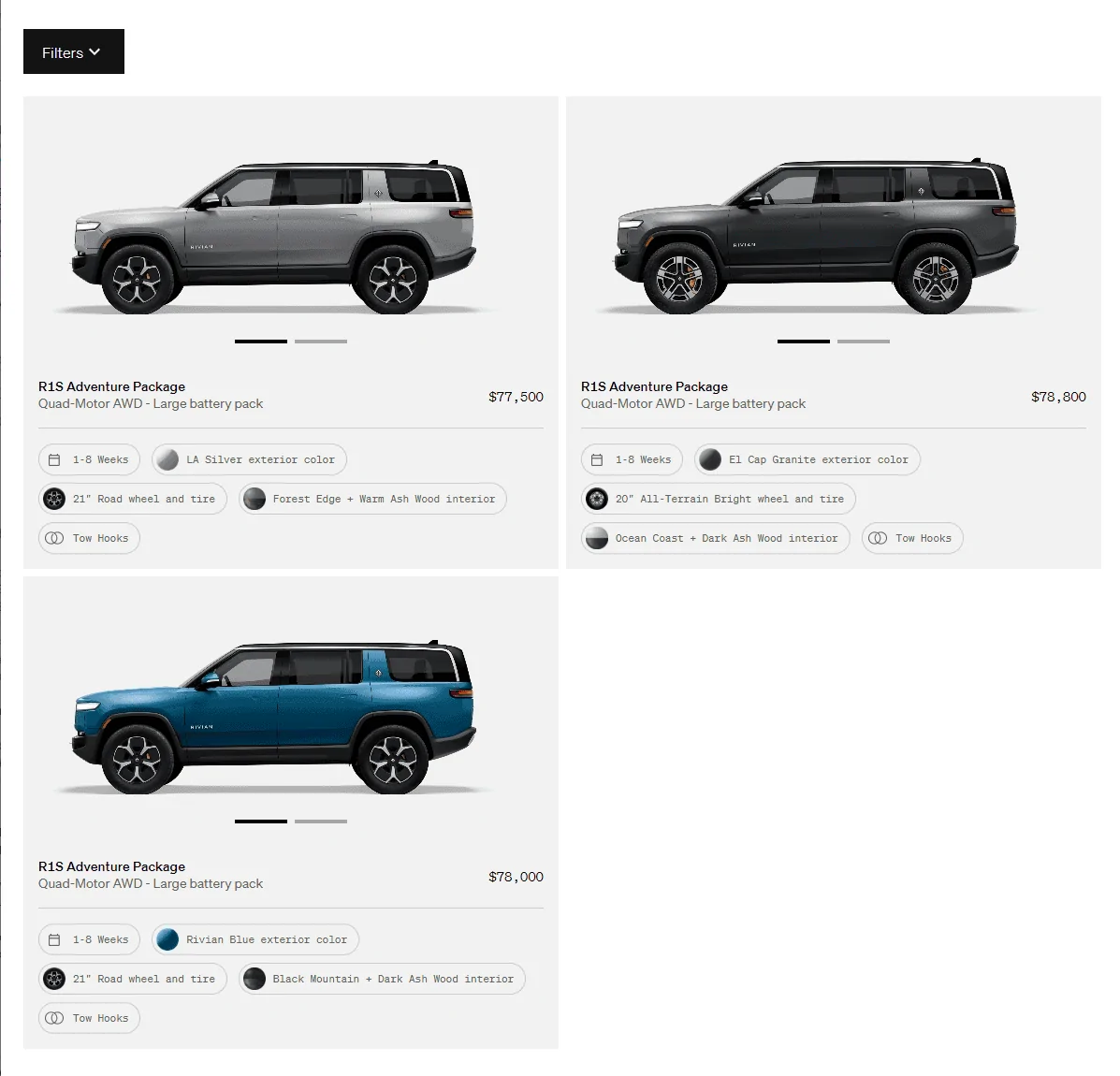 Rivian R1T R1S R1S Shop access live with lots of inventory! rivian_6_8
