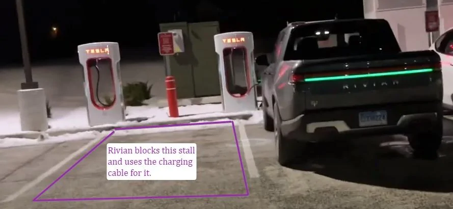 Rivian R1T R1S GM adopts Tesla's NACS standard! Munro begs Rivian to switch Rivian Screenshot of (507) One of the first Rivian R1T’s Charging at a Tesla Supercharger Equ
