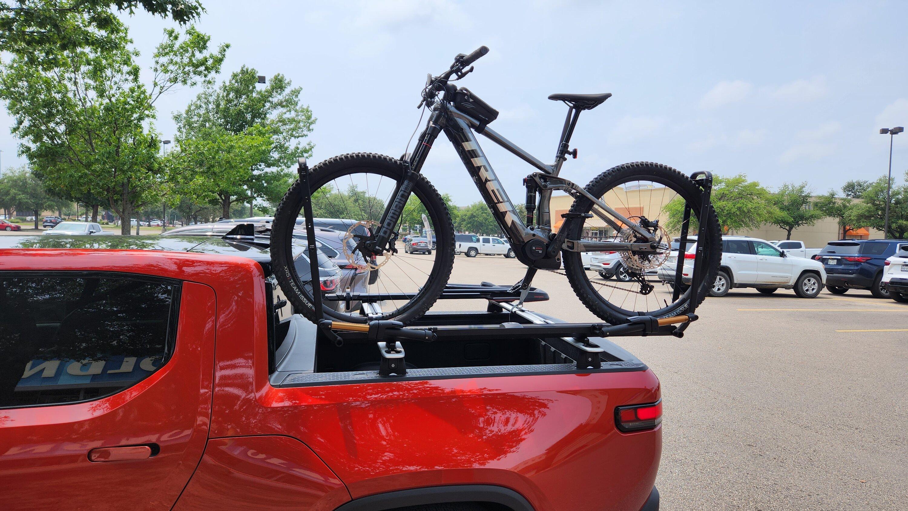 Rivian R1T R1S Bike rack that works with cross bars on truck bed? 20230512_141111