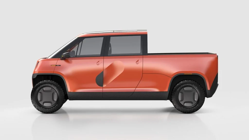 Rivian R1T R1S Telo EV Pickup Truck first look: 5 seats, 5 foot bed, 350 miles range, 0-60 in 4 seconds, size of Mini Cooper ? YELLOW-SELECTS.006-Studio-Render
