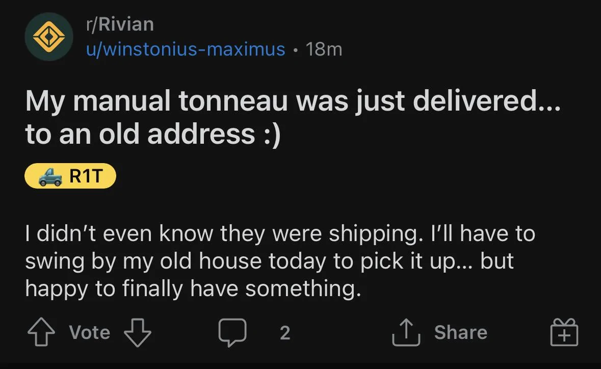 Rivian R1T R1S Someone claims they received the Rivian manual tonneau cover IMG_2302