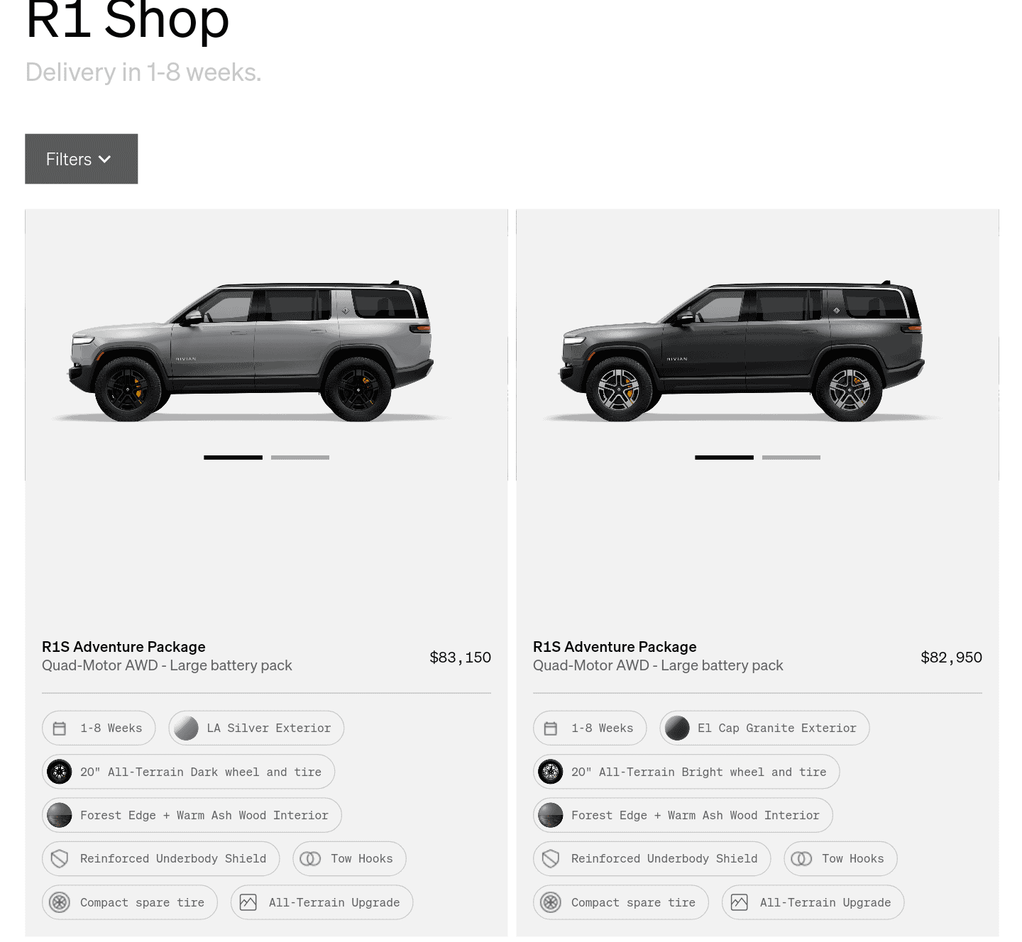 Rivian R1T R1S R1S Shop access live with lots of inventory! Screenshot_20230615-183724