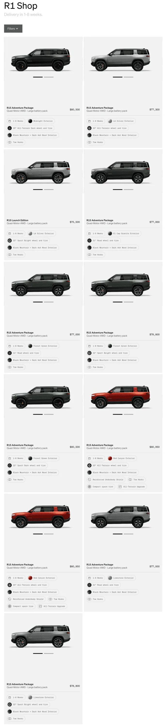 Rivian R1T R1S R1S Shop access live with lots of inventory! Screenshot_20230615-183843