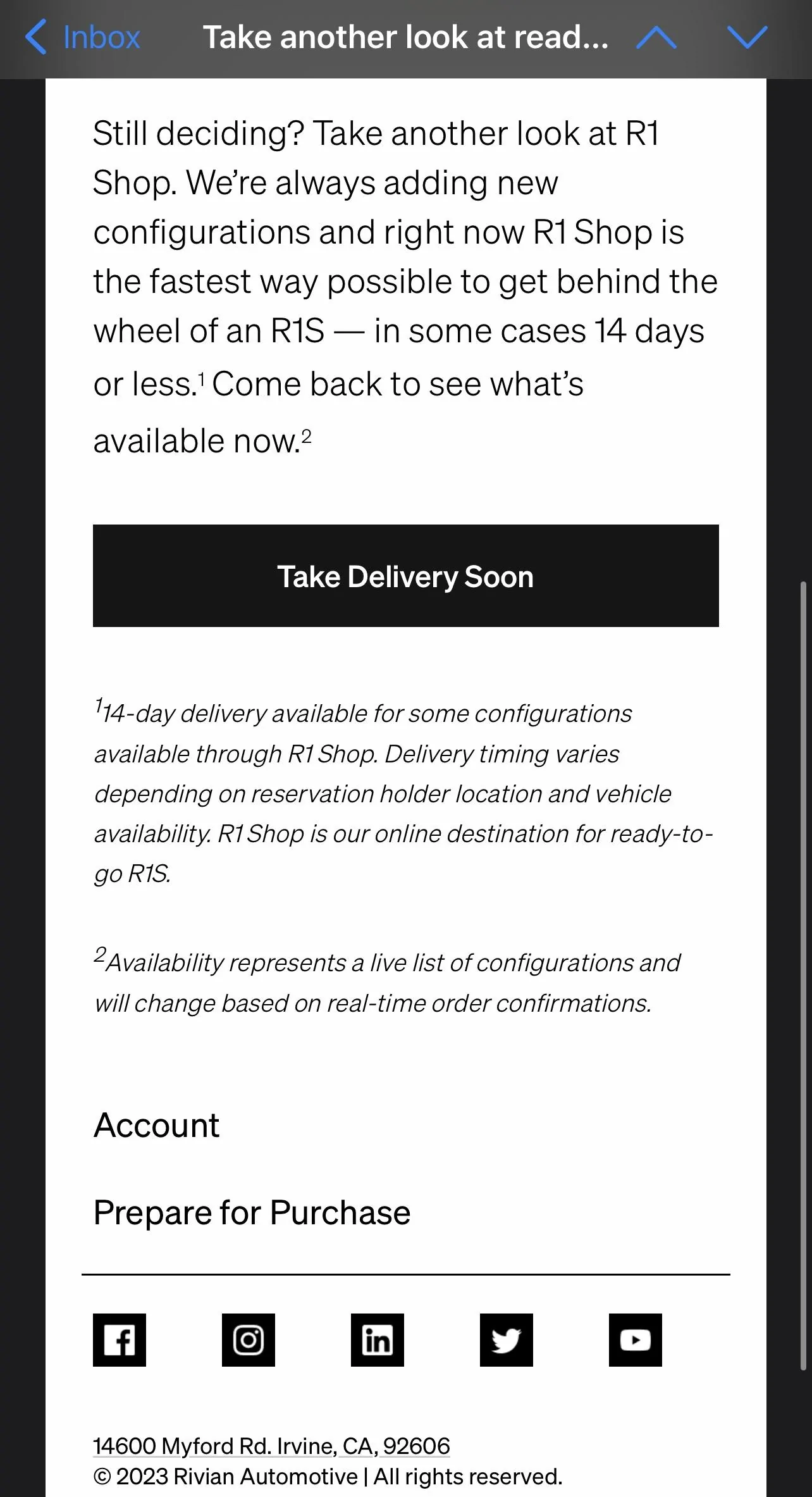 Rivian R1T R1S R1S Shop access live with lots of inventory! IMG_0631
