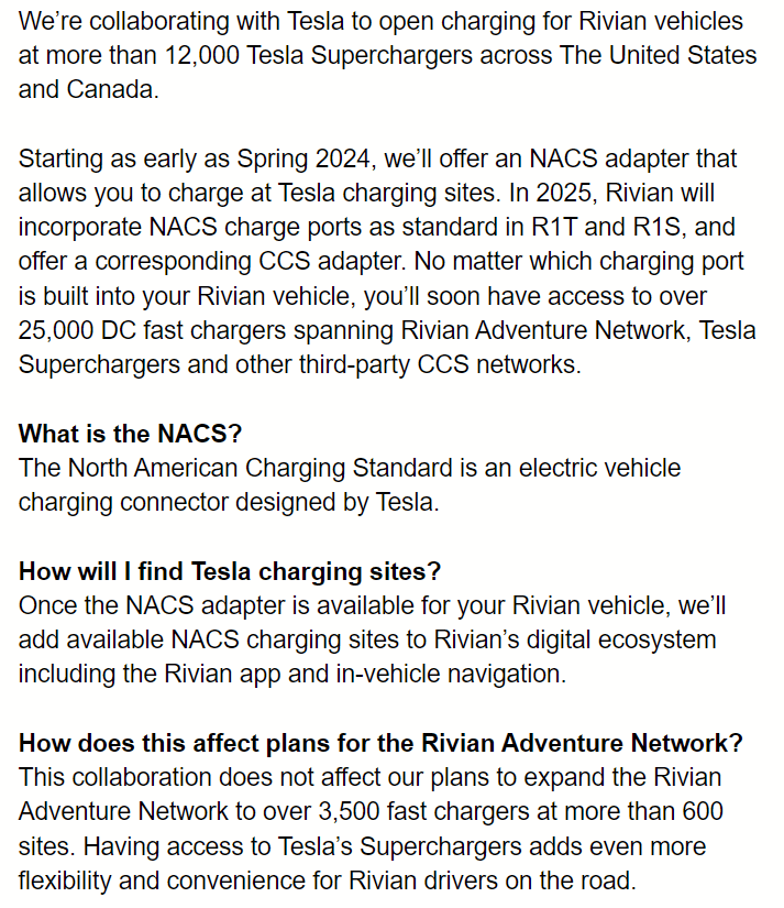 Rivian R1T R1S ? Rivian Adopts Tesla NACS Standard! (Adapters in 2024, Standard Charging Port in 2025) Opera Snapshot_2023-06-20_172146_mail.google.com