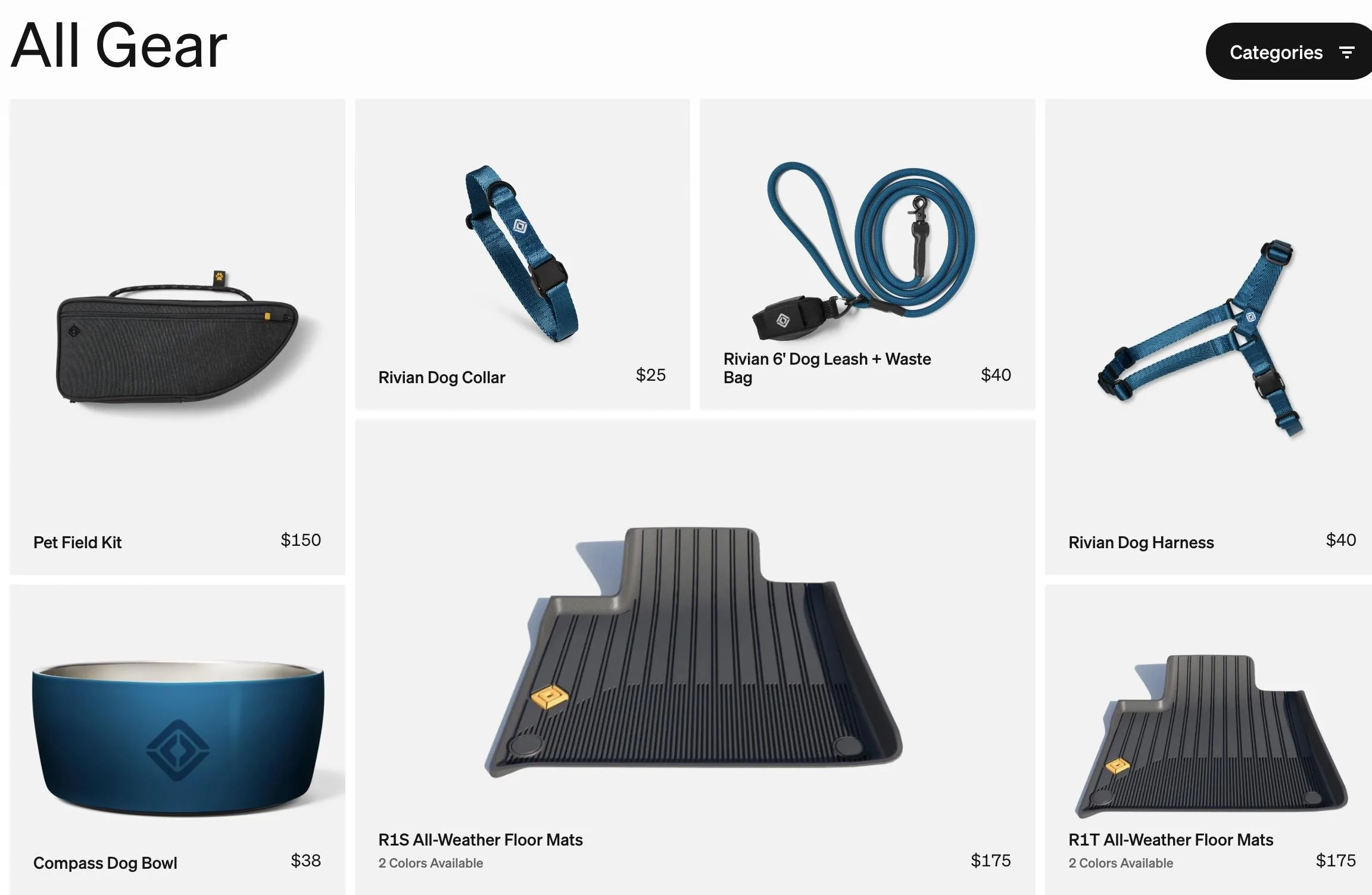 Rivian R1T R1S Dog & pet accessories added to Rivian Gear Shop (collar, leash, harness, water bowl, etc) Rivian Dog Pets Accessories Parts