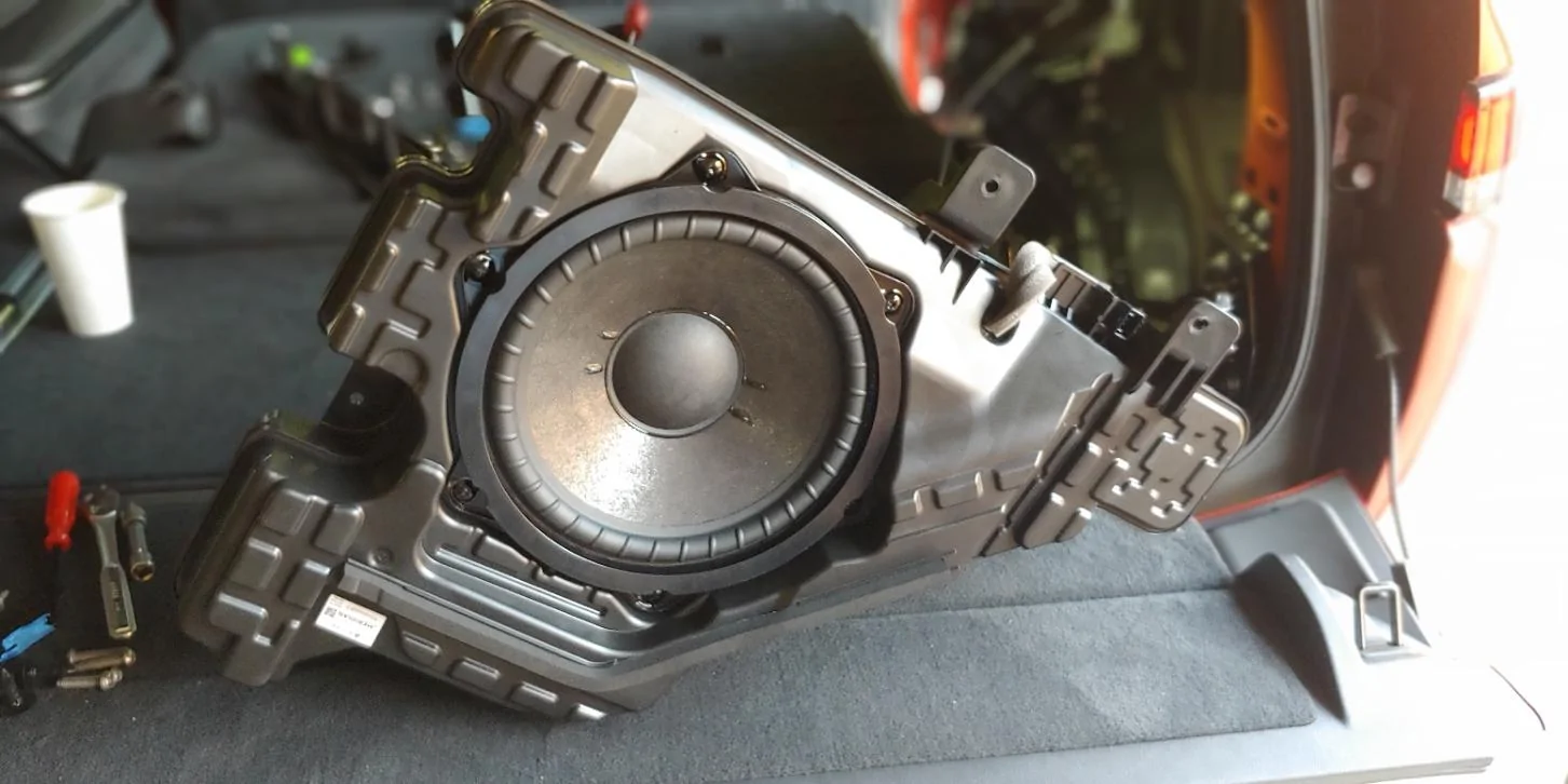 Rivian R1T R1S R1S Subwoofer removal, vibration rattle fix and pics 20230624_090807