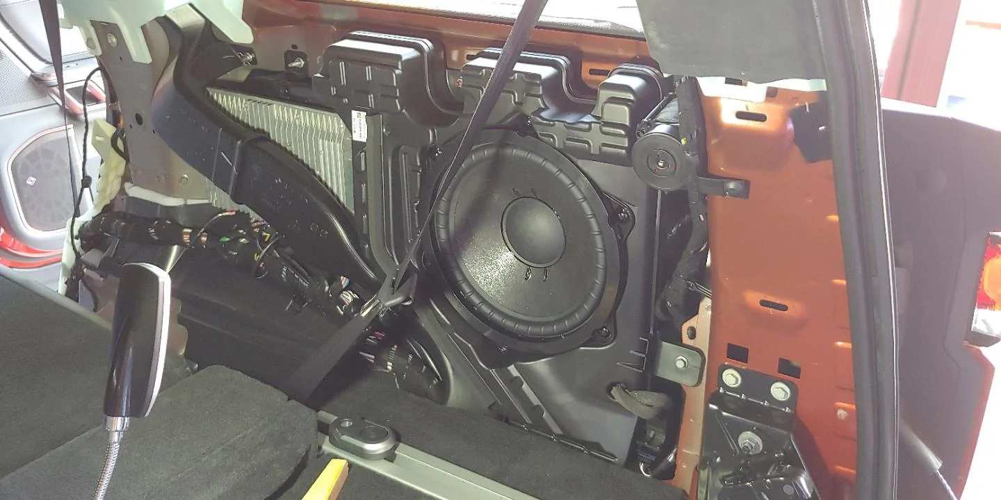 Rivian R1T R1S R1S Subwoofer removal, vibration rattle fix and pics 20230624_082844