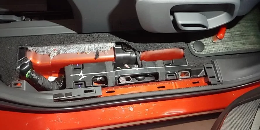 Rivian R1T R1S R1S Subwoofer removal, vibration rattle fix and pics 20230613_074103