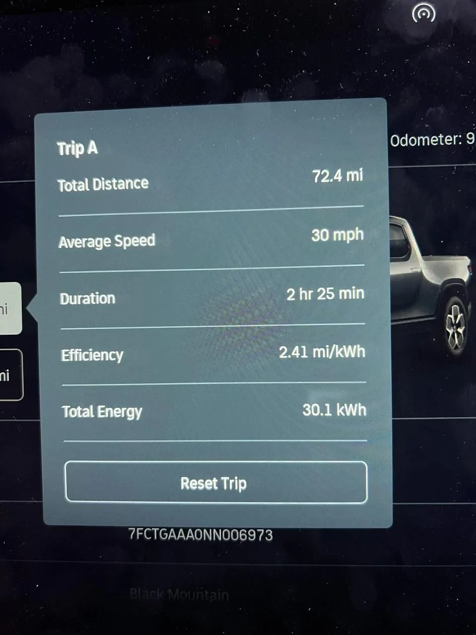 Rivian R1T R1S 70 mile round trip with kayak and cargo basket on R1T roof achieves good efficiency IMG_7282