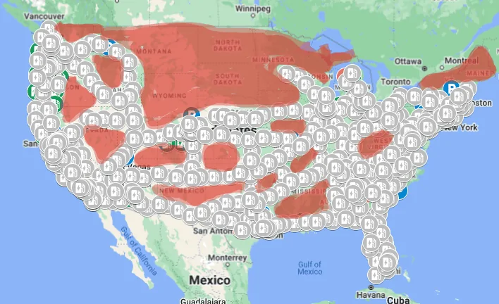Rivian R1T R1S RAN Rivian Charging Stations Locations Map via Google Maps Screenshot 2023-06-28 2.10.21 PM
