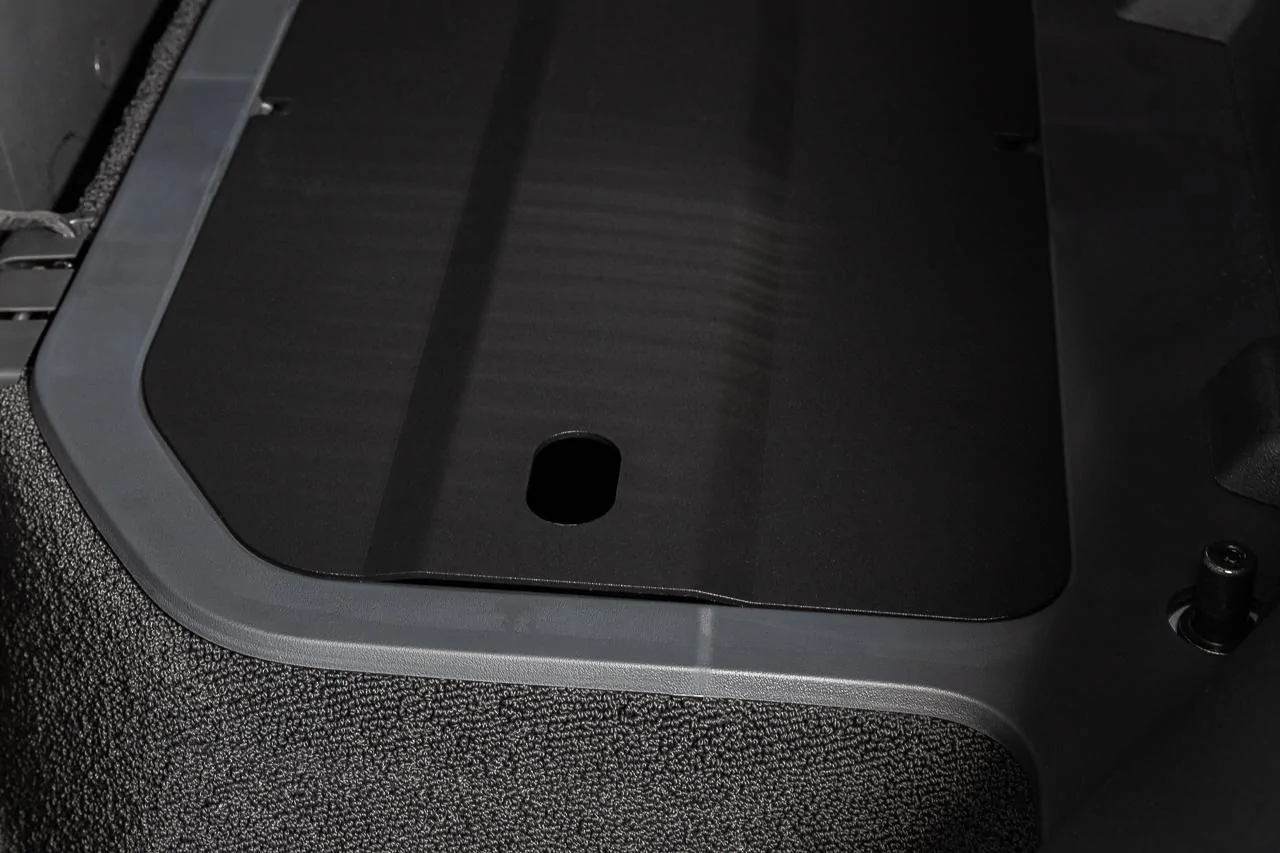 Rivian R1T R1S R1T Under Rear Seat Cargo Covers & Dog / Pet Decks have lauched! New at EVSportine.com evsportline-r1t-rear-seat-platform-in-car-2