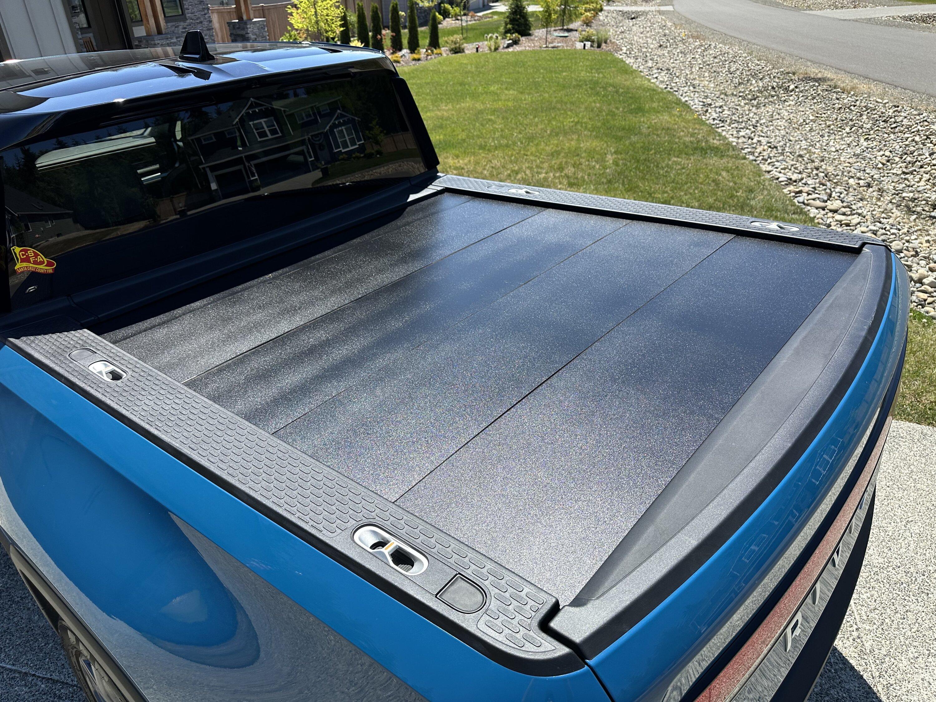 Rivian R1T R1S Decent DIY R1T Manual Bed Cover -- constructed and installed IMG_1478