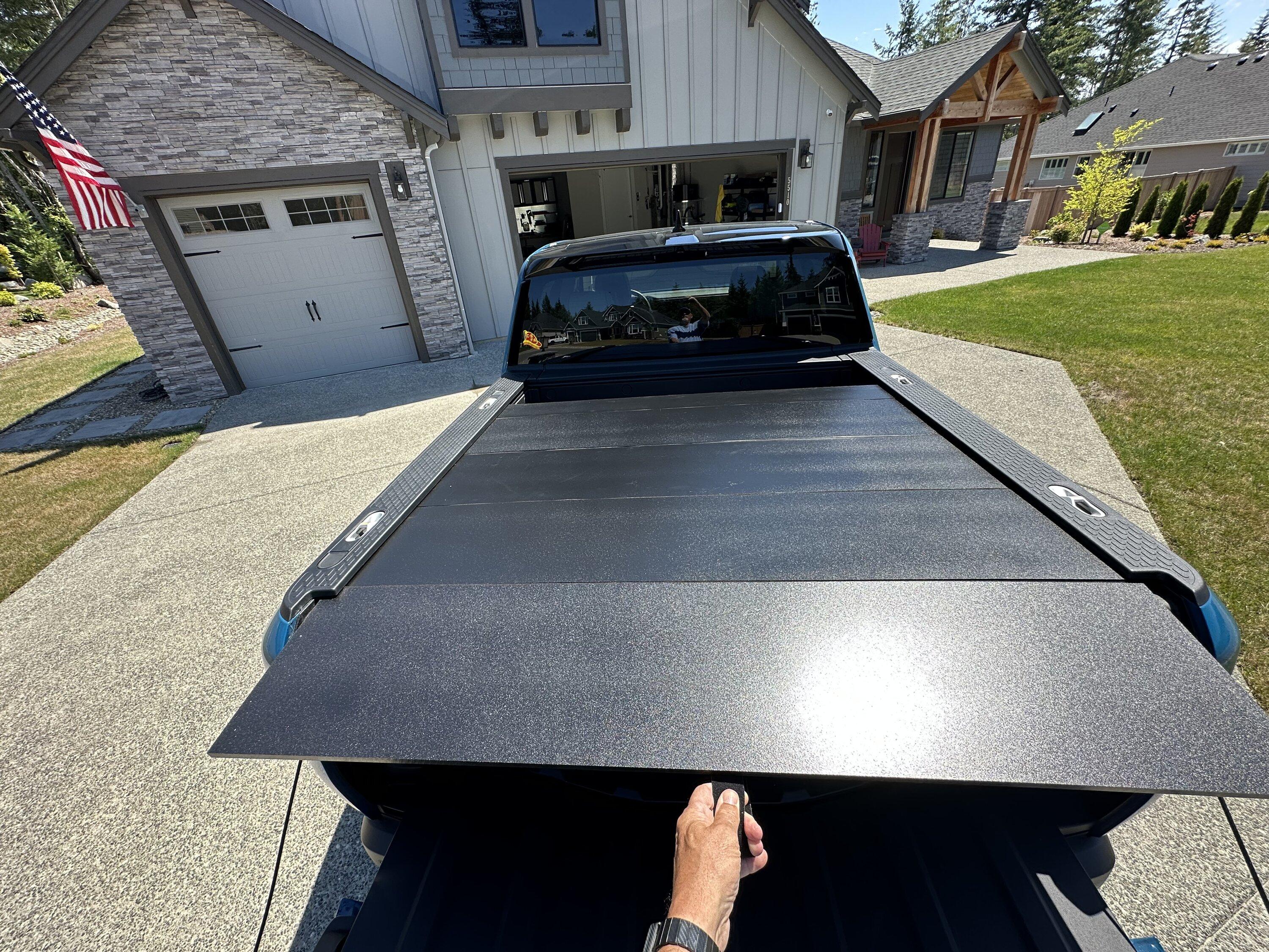 Rivian R1T R1S Decent DIY R1T Manual Bed Cover -- constructed and installed IMG_1481
