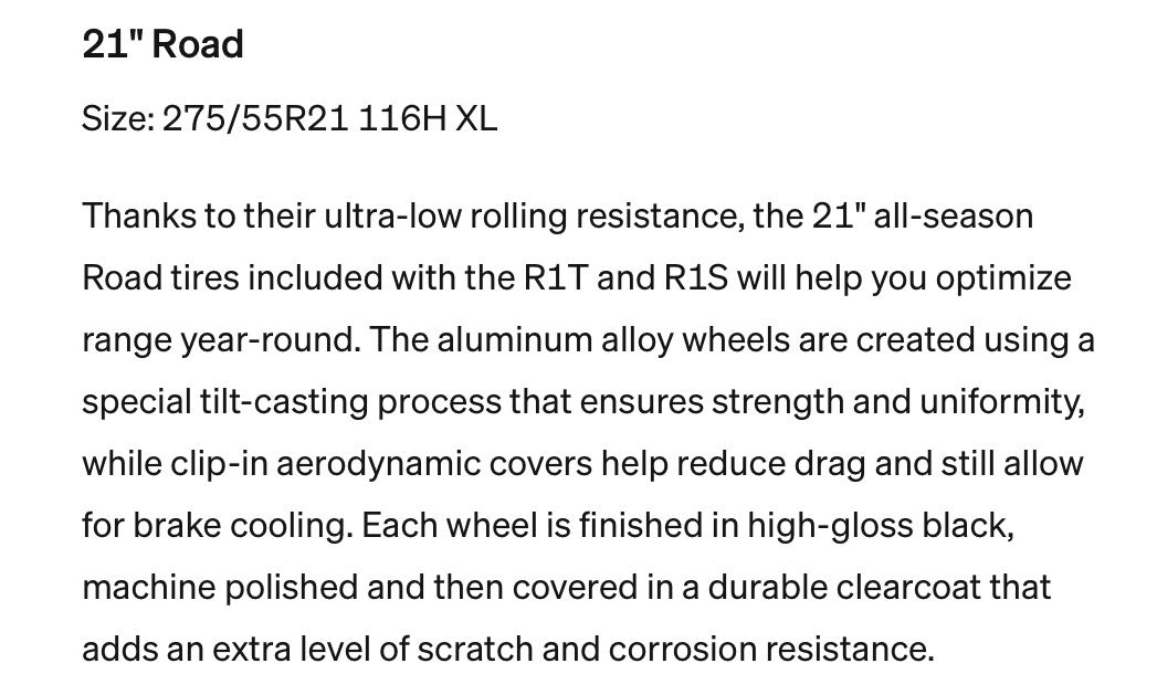 Rivian R1T R1S Why will beautiful 22" wheels achieve 10% less range than the not so pretty 21" wheels for dual motor RT1? 1688950601375