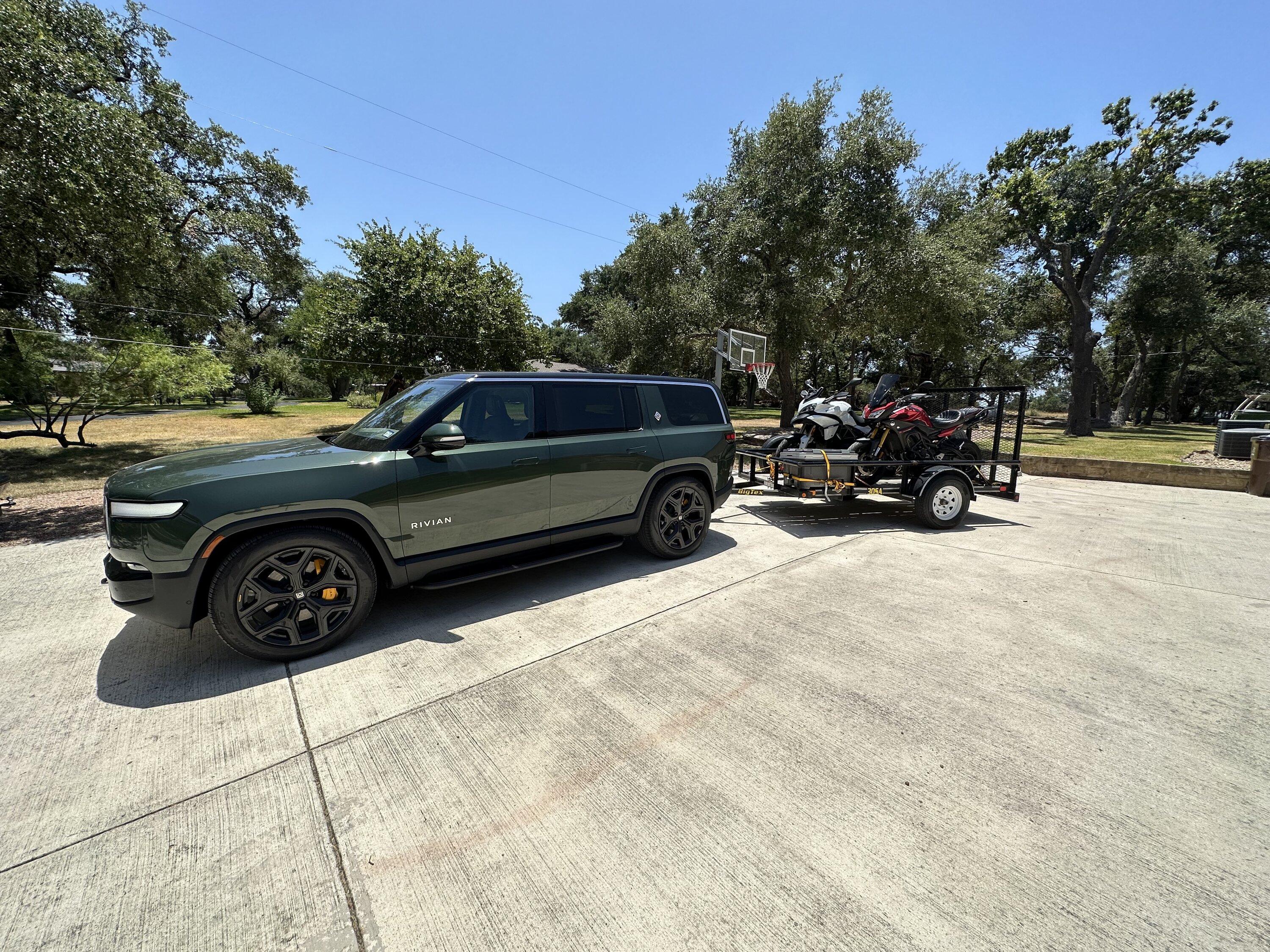 Rivian R1T R1S Towing two motorcycles on a trailer with R1S - from Round Rock, TX to Estes Park, CO IMG_0302