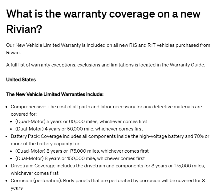 Rivian R1T R1S PSA: Dual Motor & Quad Motor Rivians have different warranties 1690304644235