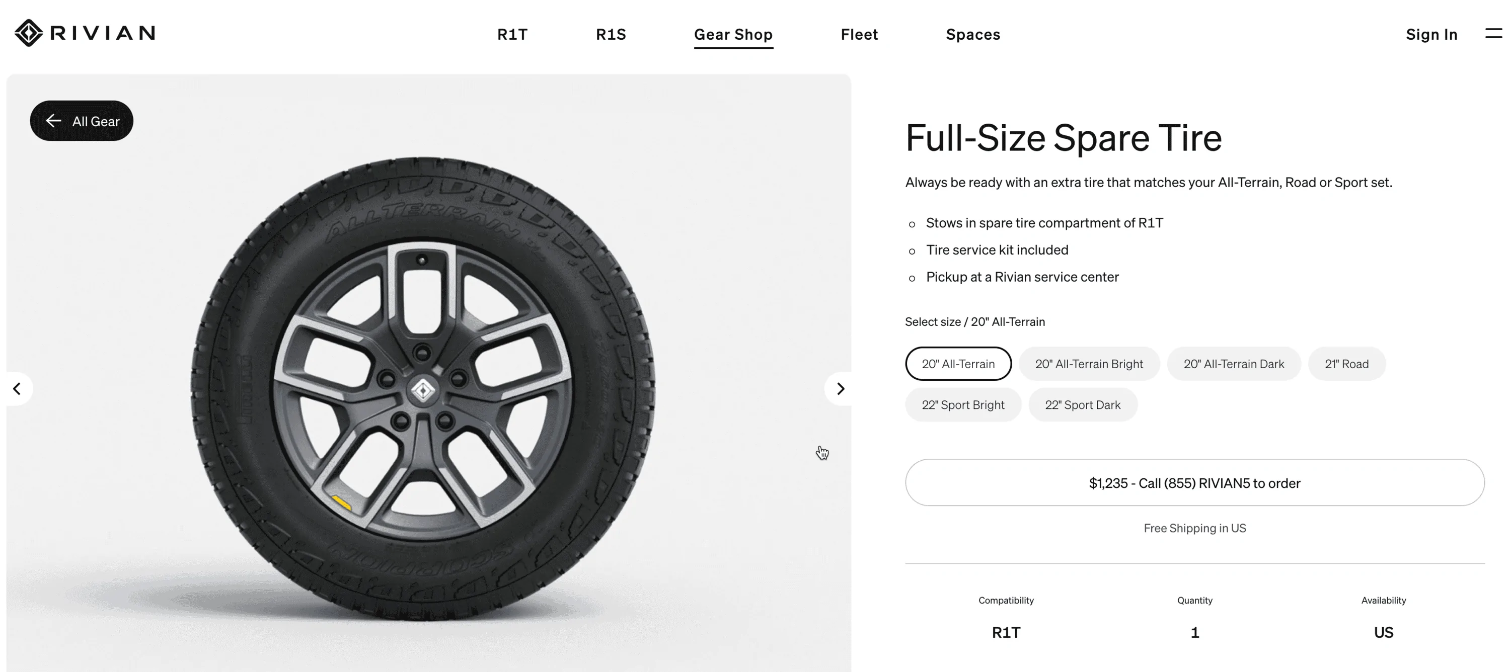 Rivian R1T R1S Full Size spare tire and wheel now available in Rivian Gear Shop! 1690305615837
