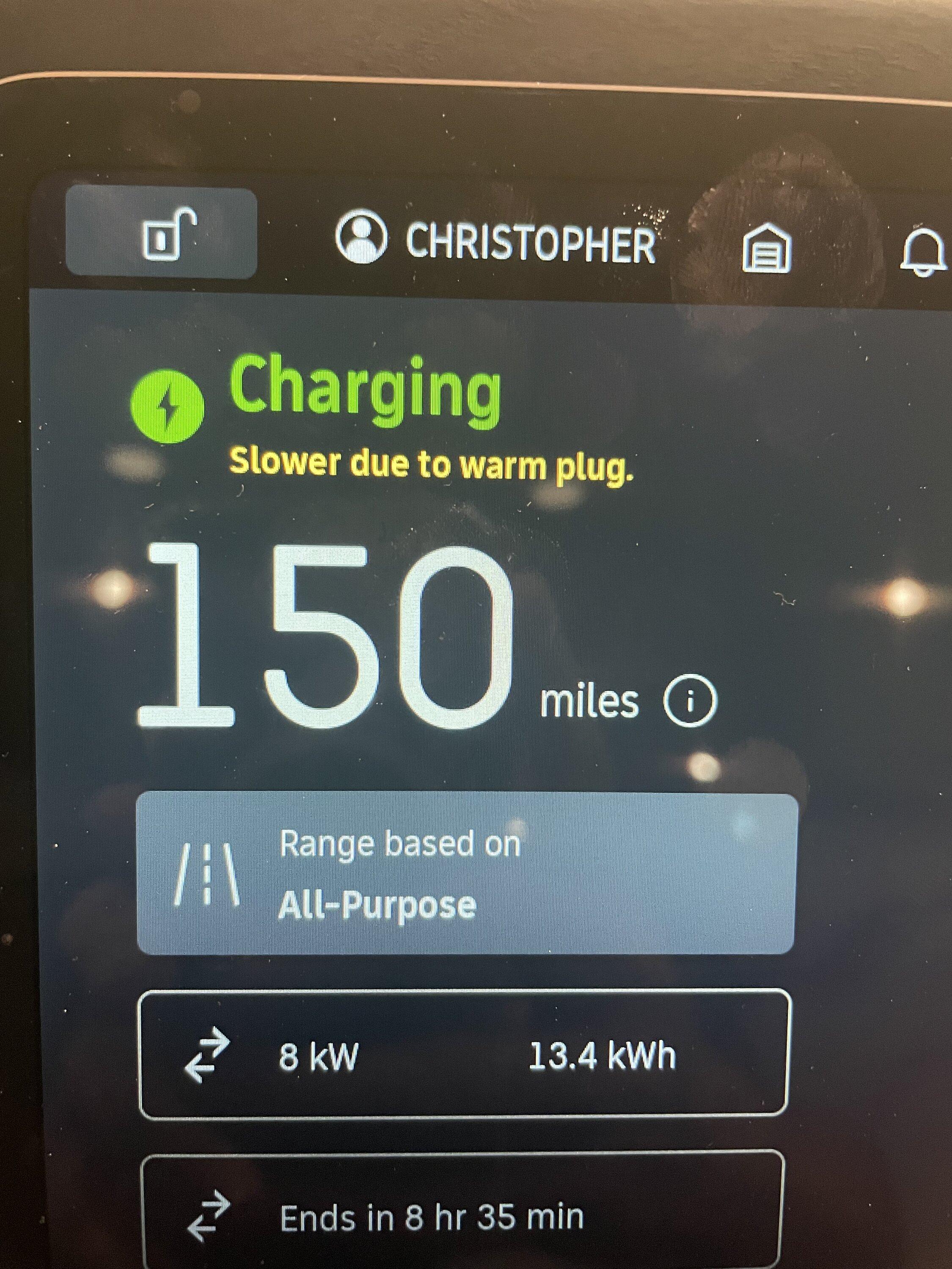 Rivian R1T R1S "Slower due to warm plug" message while charging IMG_6046