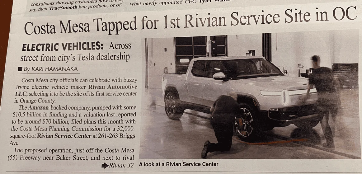Rivian R1T R1S Rivian plans to create first delivery center in Orange County, CA (@ Costa Mesa) 1629145017596