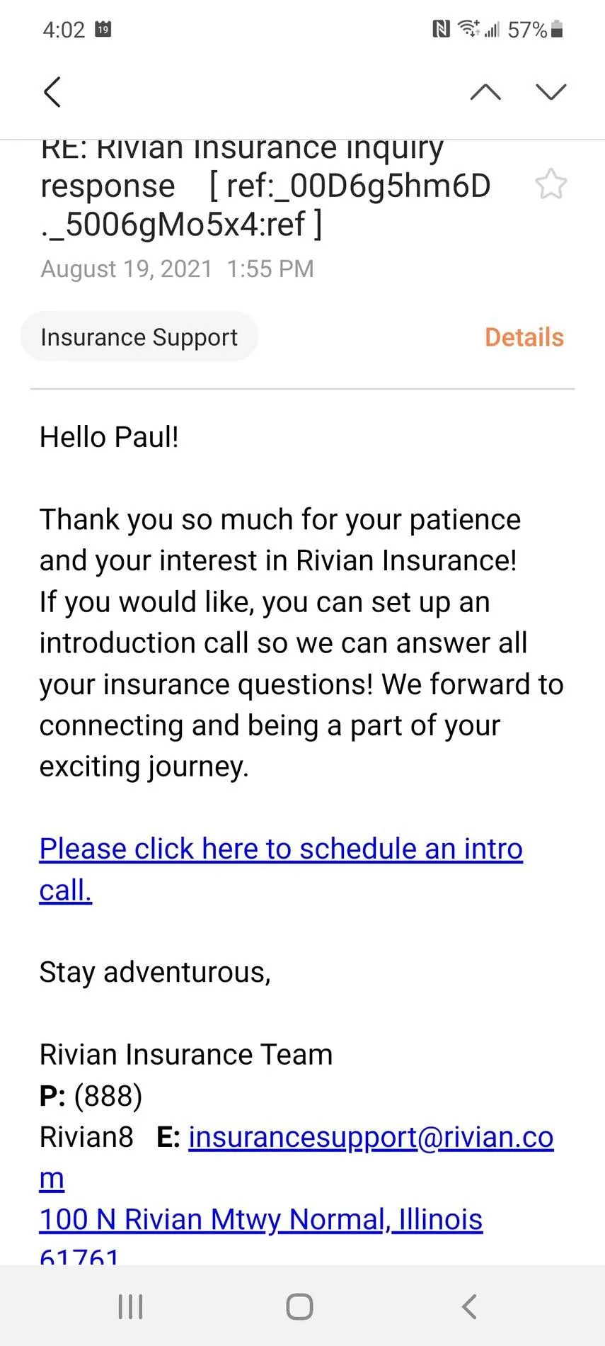 Rivian R1T R1S Insurance Cost / Quotes / Premiums Thread Screenshot_20210819-160246_Email
