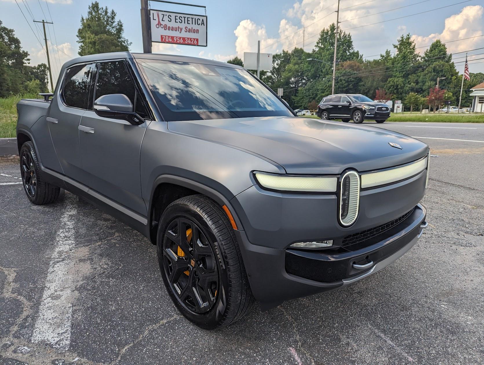 Rivian R1T R1S Rivian Blue R1S Satin Matte Xpel STEALTH Chrome Delete Ceramic Coat Window Tint StealthWrap1