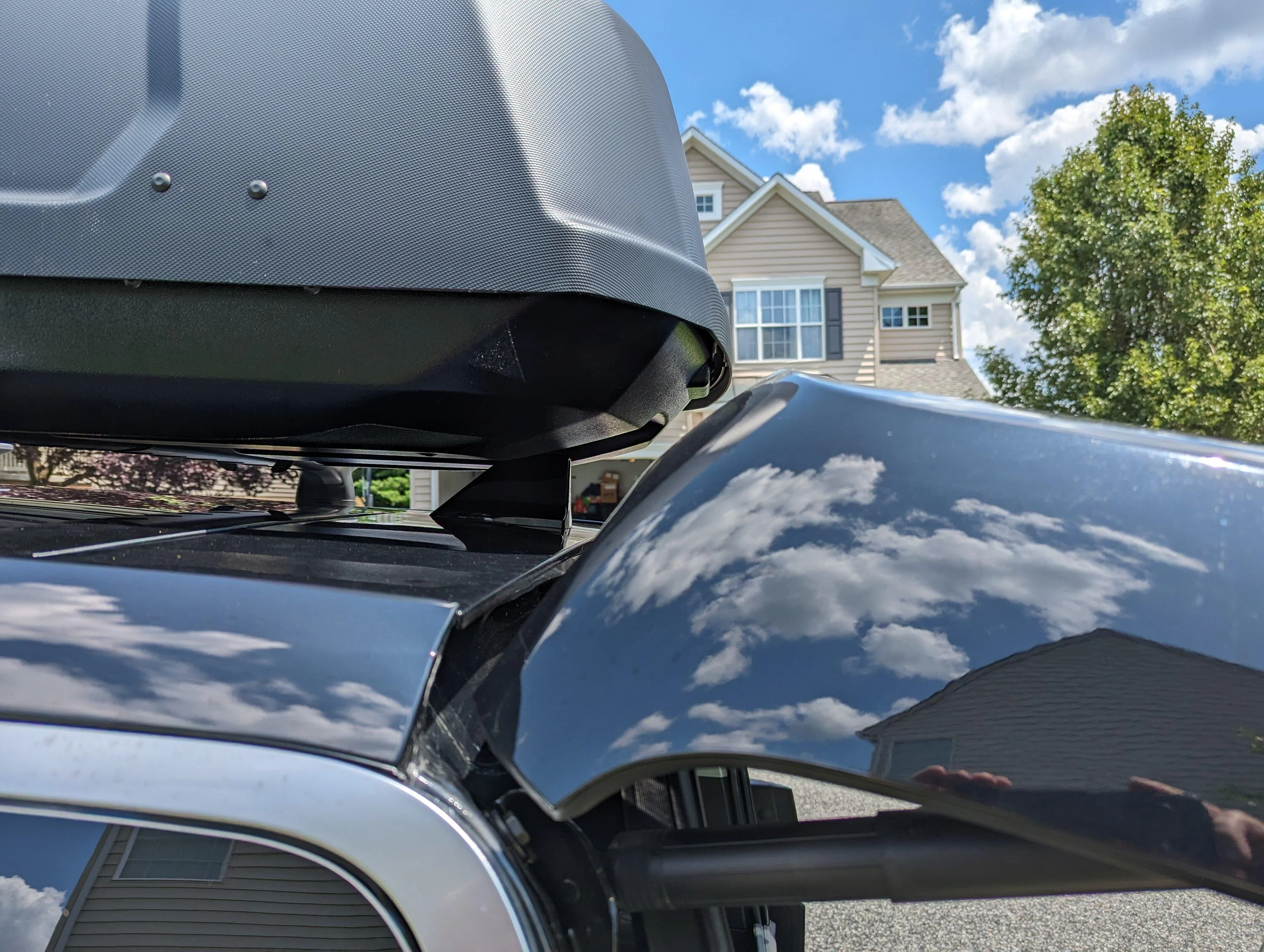 Rivian R1T R1S Thule Force XT XXL Rooftop Cargo Box installed on R1S PXL_20230731_175120701