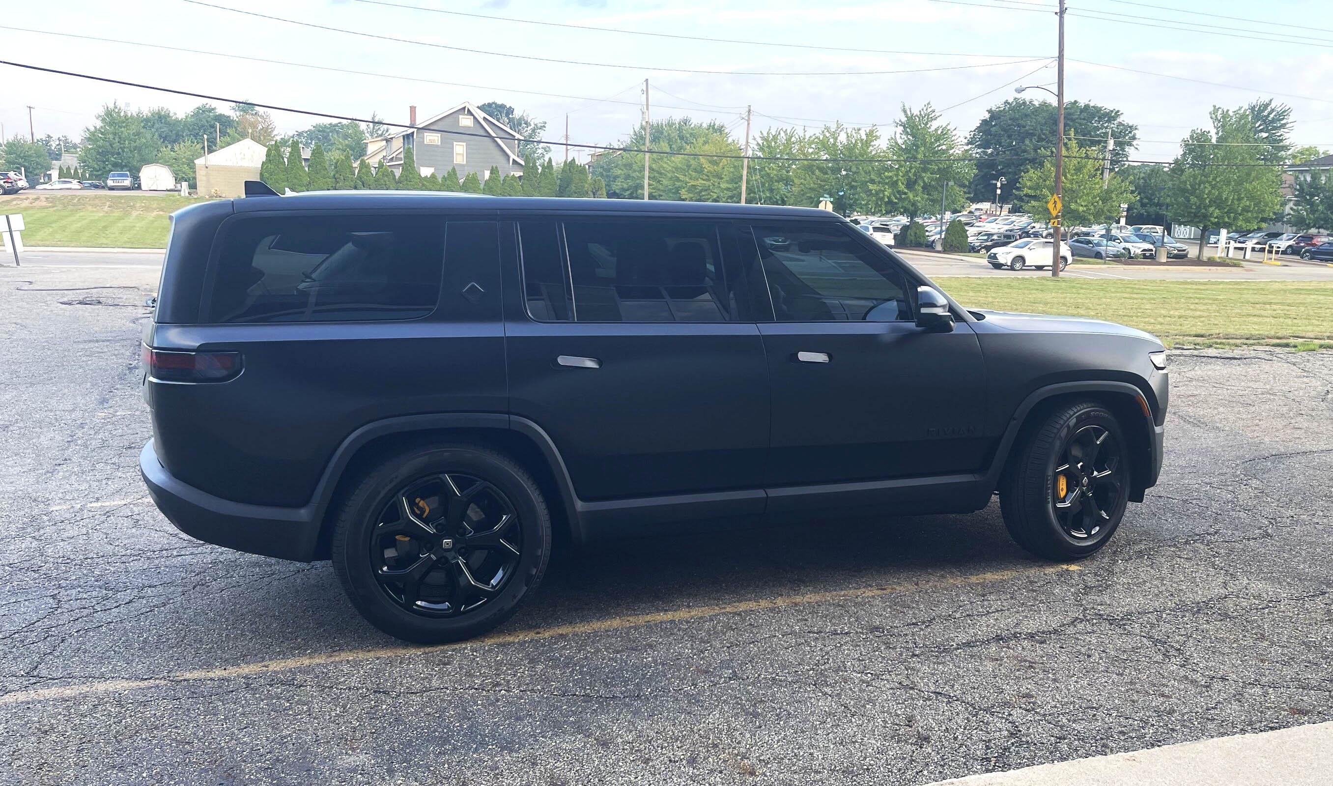 Rivian R1T R1S Blacked Out Stealth Wrapped Entire R1S IMG_3536