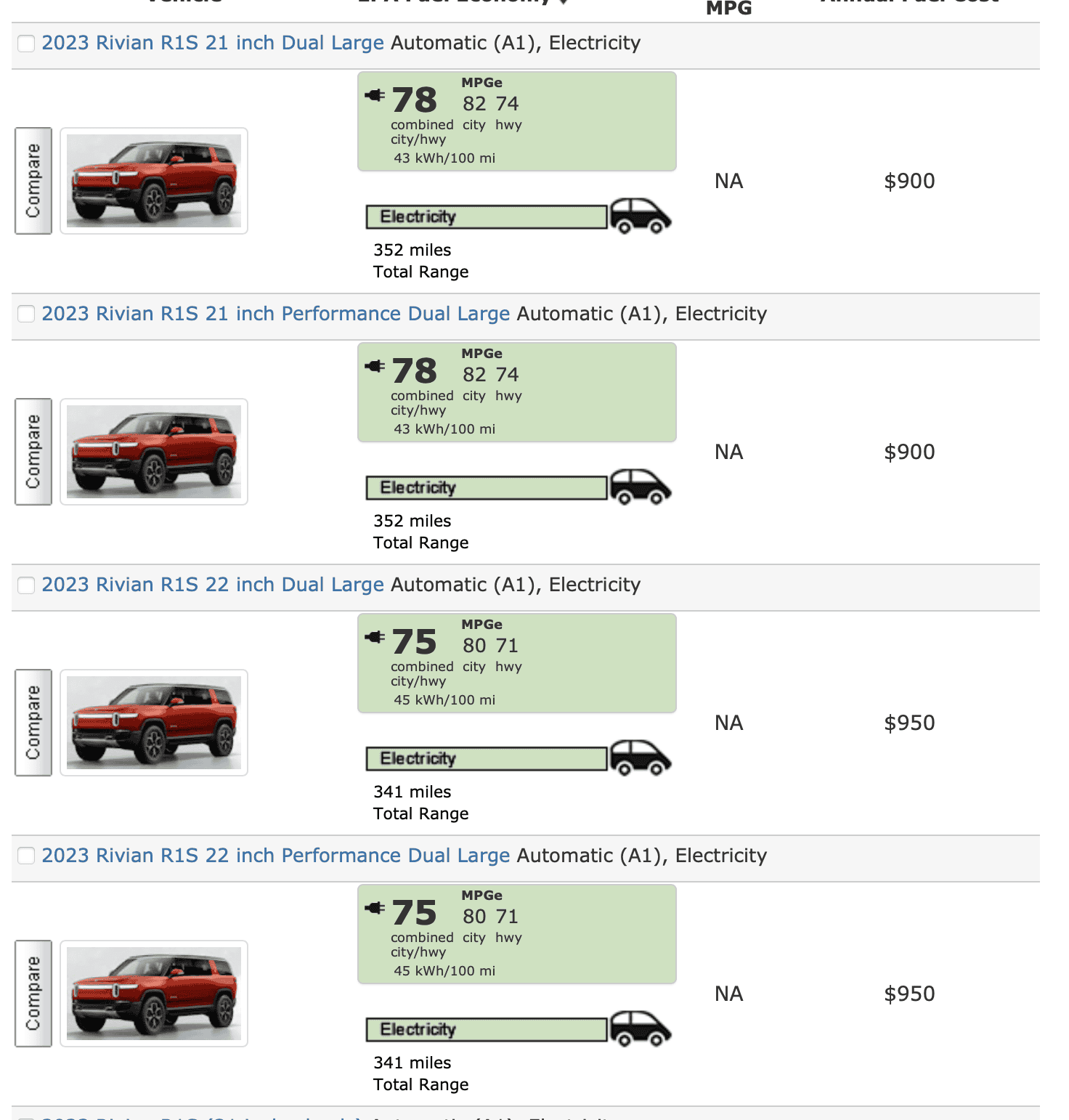 Rivian R1T R1S Range Identical for Dual Motor R1S / R1T? Screenshot 2023-08-07 at 13.22.22