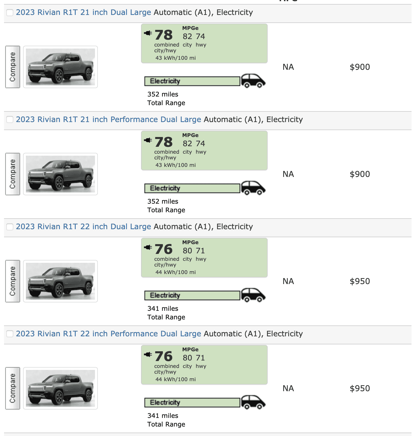 Rivian R1T R1S Range Identical for Dual Motor R1S / R1T? Screenshot 2023-08-07 at 13.22.57
