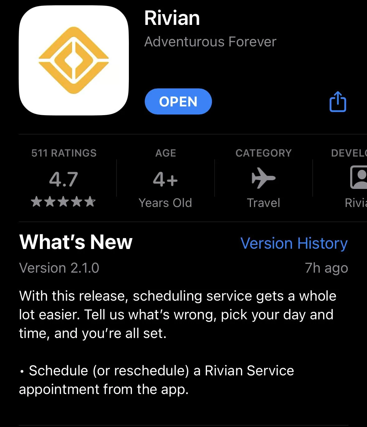 Rivian R1T R1S Rivian iOS App 2.1.0 -- In-App Service Appointment Scheduling Now Available in App IMG_2900